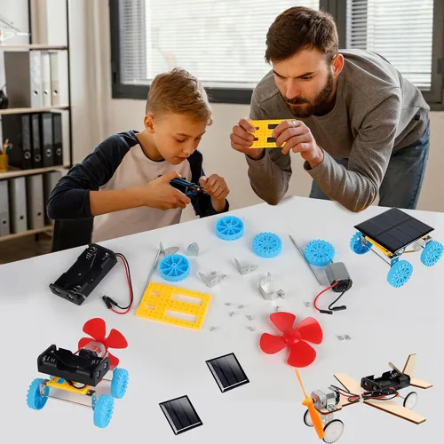 Vista 4 de 4 en 1 Kits STEM de Energía Solar y Motor Eléctrico, Proyectos de Experimentos Científicos para Niños Principiantes, Kit de Juguete Solar Impulsado