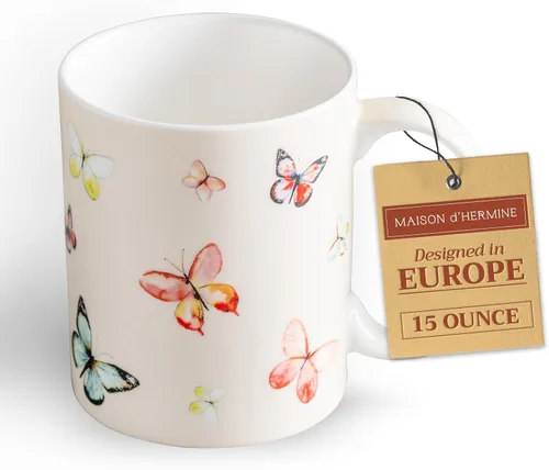 Vista 43 de Maison d' Hermine Taza de café con asas, tazas de porcelana fina de hueso, paquete de una taza de té para bebidas calientes, capuchino, latte