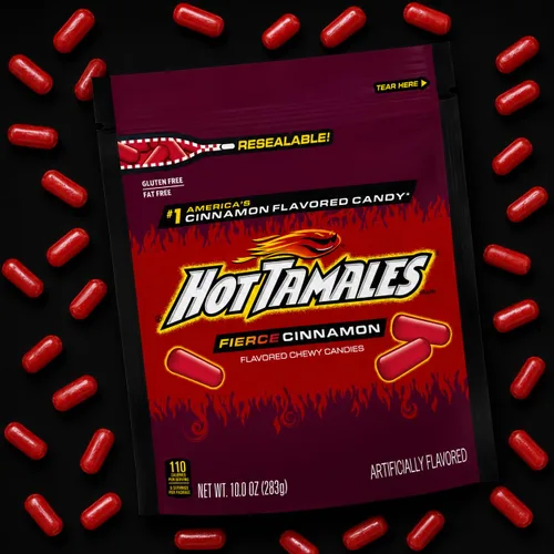 Vista 5 de Hot Tamales - Paquete de 2 - Canela feroz - Caramelos masticables dulces y picantes - Bolsas de 10 onzas