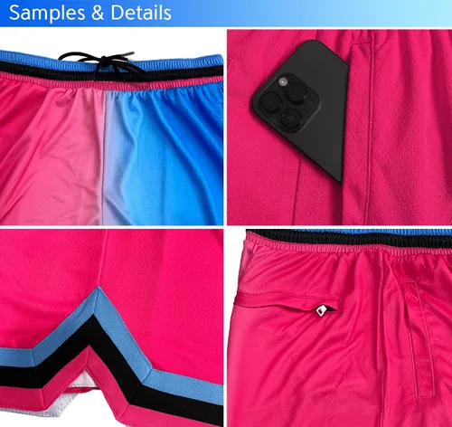 Vista 4 de KXK Pantalones cortos de baloncesto de malla para hombre, pantalones cortos deportivos para gimnasio, correr, entrenamiento con bolsillos