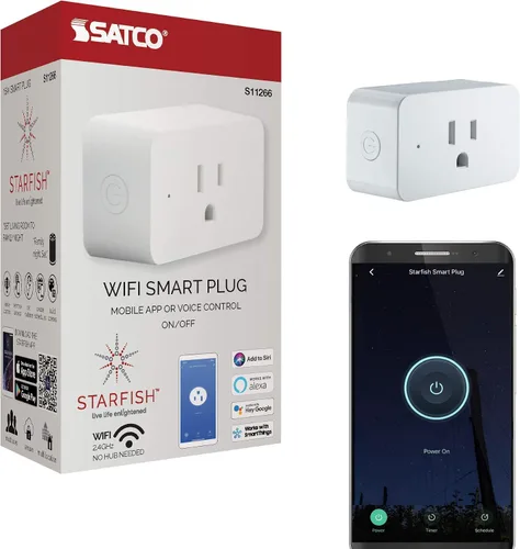 Vista 8 de Satco S11269 Starfish - Enchufe inteligente mini cuadrado de 2 pulgadas con WiFi, funciona con Siri, Alexa, Google Assistant, SmartThings, blanco