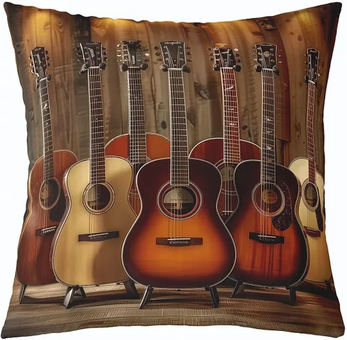 Vista 35 de Castle Fairy Cowboy Boots Throw Pillow Cover 16"x16" Bohemia Musical Guitar Pillowcase Western Rustic Cowgirl Reversible Print Cushion Cover Music