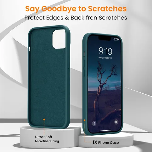Vista 5 de Funda para iPhone 14, Funda para iPhone 13 a prueba de golpes de silicona líquida protectora para teléfono con forro de microfibra suave