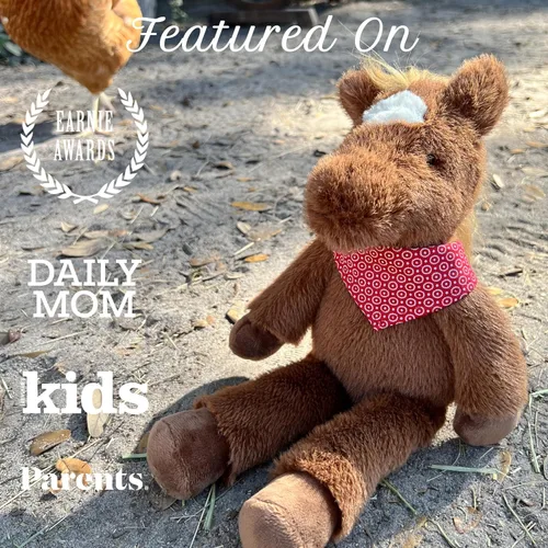 Vista 5 de MON AMI Juguete de peluche Cinnamon The Horse – Caballo de peluche suave de 15 pulgadas, peluche de poni de granja con bandana, animal sentado