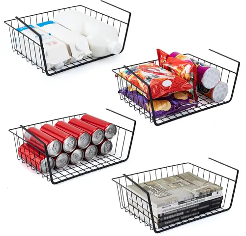 Vista 10 de Cesta de almacenamiento debajo del estante, cesta de alambre para el hogar, cesta de almacenamiento colgante de metal debajo del estante, cesta
