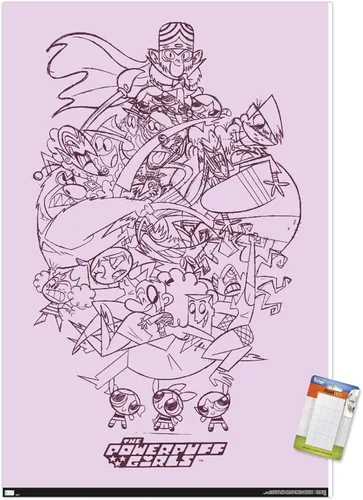 Vista 11 de Trends International Póster de pared de boceto de grupo de chicas superpoderosas, 14.725 x 22.375 pulgadas, versión enmarcada de madera de granero