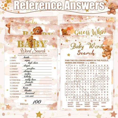 Vista 7 de Sherr Juego de 424 chupetes para baby shower, incluye letrero de caza y 50 chupetes acrílicos, Bingo Price Guess How Is Big Search for Brown Baby