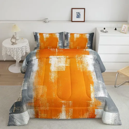 Vista 29 de Erosebridal - Juego de ropa de cama con edredón a cuadros de retazos tamaño individual, aguada geométrica en cuadrícula, conjunto retro grunge