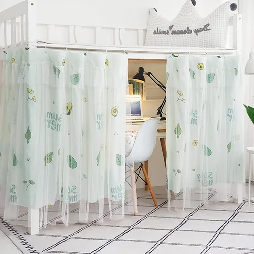 Vista 2 de Cortinas de gasa bonitas genéricas para litera con dosel de cama con encaje, 2 paneles, aguacate