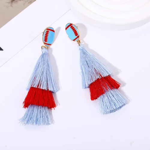 Vista 7 de Aretes de gota para el día del juego, diseño de fútbol deportivo, diseño de borla, divertido color del equipo, para el día del partido, regalo