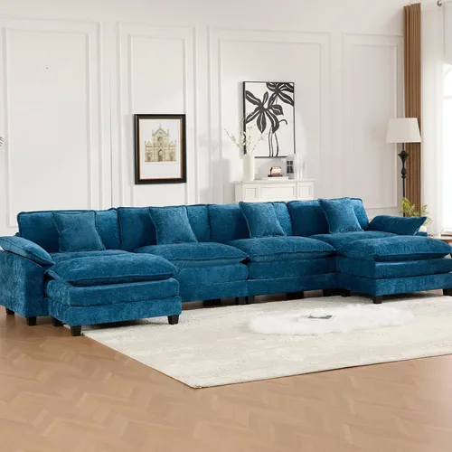 Vista 104 de Sofá seccional modular negro de 111.5 pulgadas, 3 plazas, sofás seccionales grandes para sala de estar, sofá nube de gran tamaño de tela chenilla