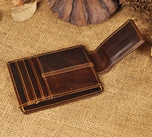 Vista 5 de Le'aokuu - Funda para tarjetas de crédito con imán y clip de piel auténtica, Café RFID), W1015