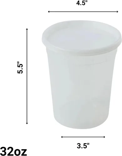 Vista 2 de Recipientes resistentes con tapas de 32 onzas – Vasos desechables para almacenamiento de alimentos a prueba de fugas – Recipientes de almacenamiento