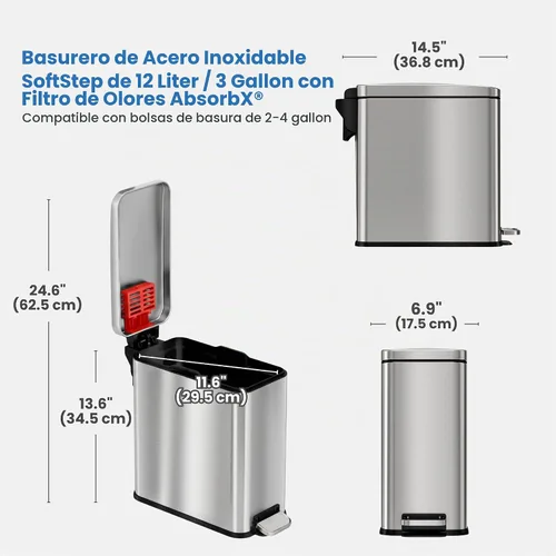 Vista 7 de iTouchless - Cubo de basura de 3 galones para baño con tapa y desodorante Plata cepillada