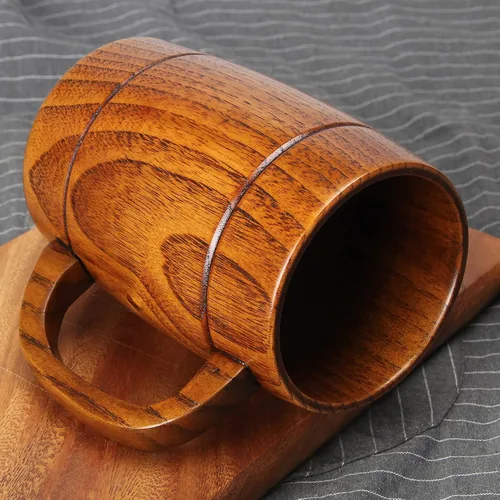Vista 2 de Taza grande de cerveza de madera de 18 onzas, regalo para hombres y mujeres, taza vikinga vintage grande, rústica y fresca, jarra, hecha a mano