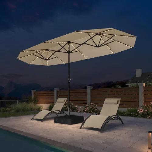 Vista 63 de PURPLE LEAF - Sombrilla de mercado de patio de 13 pies con base rectangular doble cara, sombrilla de mesa para exteriores con manivela, 12 varillas