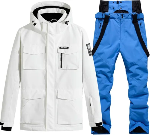 Vista 11 de Conjunto de chaqueta y pantalones de esquí para hombre, traje de nieve impermeable, traje de nieve resistente al viento, traje de esquí de invierno