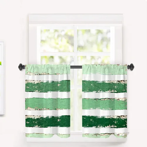 Vista 171 de Cortinas opacas de poliéster multicapa para cafetería, con diseño de diamantes, 2 unidades, 26 x 24 pulgadas
