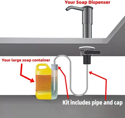Vista 4 de Dispensador de jabón para platos para fregadero de cocina (pulido), bomba dispensadora de jabón para platos de acero inoxidable con kit de tubo