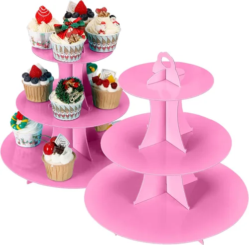 Vista 12 de YLDW Soporte para Cupcakes de 3 Niveles, Soporte para Pastel, Torre de Soporte para Cupcakes DIY Escalonada para Exhibiciones de Mesa de Postres