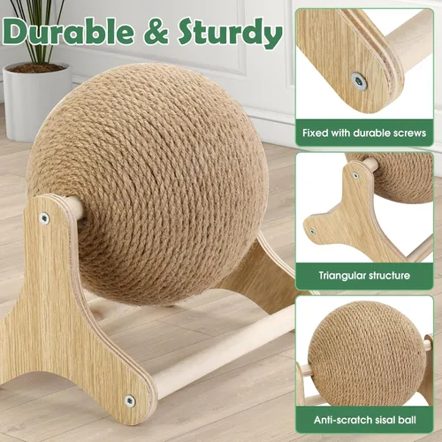 Vista 5 de Outamateur Sisal - Bola rascador para gatos con soporte estable, juguete interactivo para ejercicio, pelota rascador de sisal para mascotas