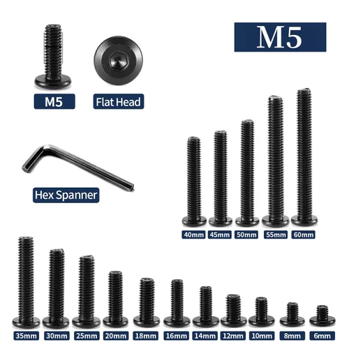 Vista 3 de M5 x 6mm 10Pcs Tornillos de cabeza plana con casquillo hexagonal, 304 Acero inoxidable 18-8, rosca completa, óxido negro de SG TZH