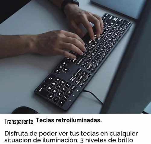 Vista 5 de Teclado con cable Macally para Mac (USB C + A) - Letra grande e retroiluminada para Apple - Teclado USB C de 107 teclas de tamaño completo