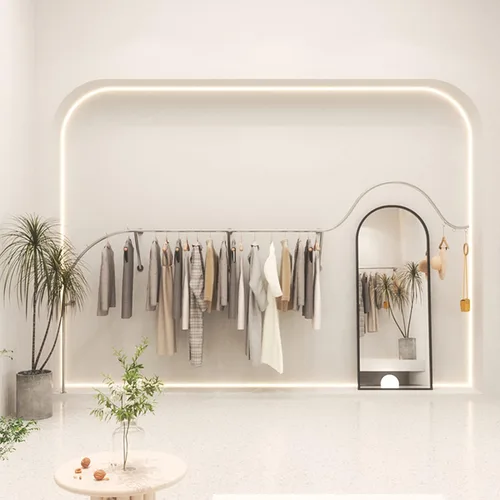 Vista 7 de Perchero Boutique Display rack, Tienda de ropa Muebles de exhibición montado en la pared Perchero colgante de ropa, Sistema de estantes de ropa