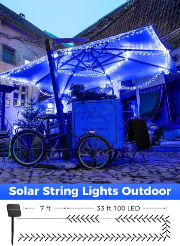 Vista 2 de Minetom Luces de Cadena Solares para Exteriores, 40 pies, 100 Luces LED de Cadena Alimentadas por Energía Solar con 8 Modos de Iluminación, Luces