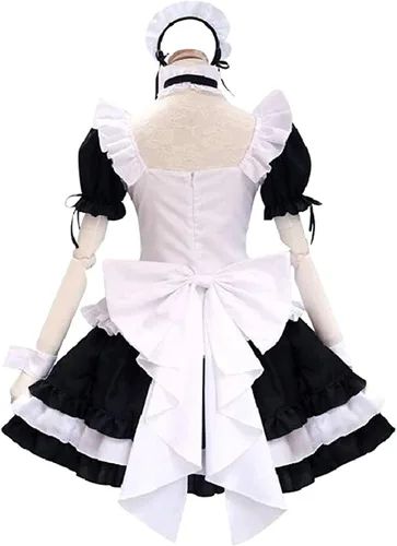 Vista 3 de GRAJTCIN Disfraz de sirvienta francesa de anime para mujer disfraz de cosplay de Lolita con calcetines