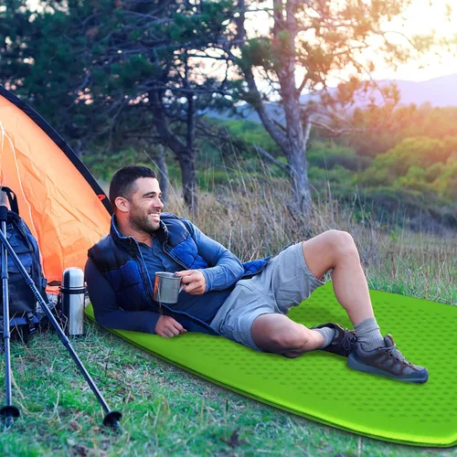 Vista 5 de Giantex Colchoneta de dormir para camping, alfombrilla autoinflable con esponja, colchón de aire impermeable para camping con bolsa de transporte