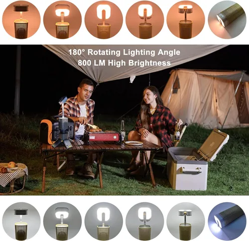 Vista 3 de Linterna de campamento, 14000 mAh, luces telescópicas recargables para campamento, soporte magnético integrado con altavoz, linterna LED portátil