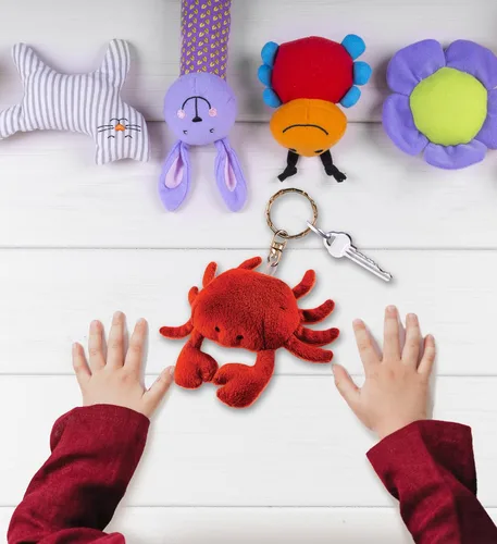 Vista 7 de Puzzled Llavero de peluche de cangrejo rojo, juguete de animal suave con dije de cangrejo de la vida oceánica, bonito accesorio de juguete