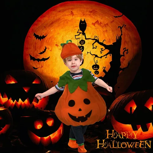 Vista 5 de Disfraz de calabaza de Halloween para bebé, niña y niño, lindo disfraz de fiesta de calabaza con sombrero de calabaza