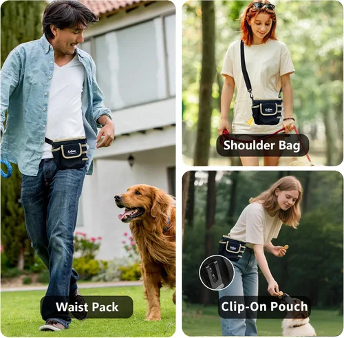 Vista 4 de Bolsa de golosinas para perros con cierre magnético de liberación rápida, bolsas de 3 vías, tela impermeable 900D, 4 espacios de almacenamiento
