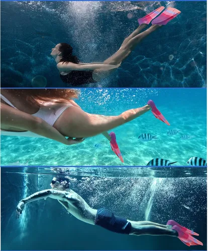 Vista 6 de Aletas de natación para niños, aletas cortas para jóvenes, aletas de entrenamiento de natación para natación de regazo, para niños y niñas Arcoíris-B