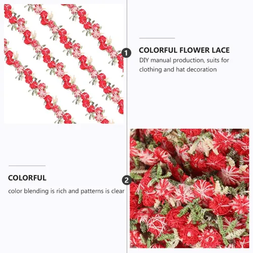 Vista 5 de Cinta de ajuste de encaje floral rojo oscuro 15 pies de encaje de flores bordadas para boda costura artesanía apliques