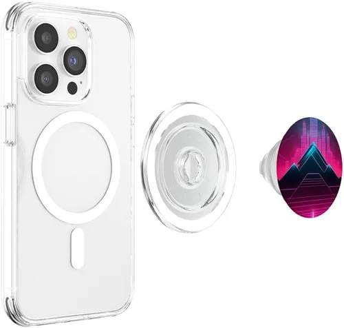 Vista 4 de Retrowave 80s Vaporwave Synthwave PopSockets MagSafe PopGrip for iPhone