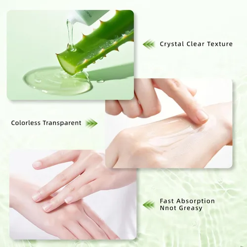 Vista 5 de Gel de aloe vera 98% orgánico, aloe puro hidratante natural para cara y brazos, gel de aloe calmante e hidratante para aliviar quemaduras solares