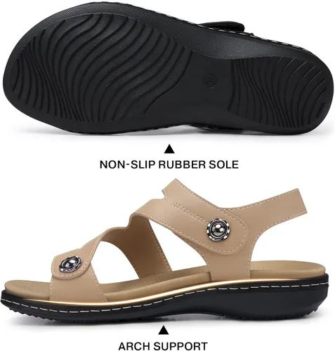 Vista 5 de TEMOFON Sandalias para mujer de verano elegante: puntera abierta, cómodas para caminar, sandalias planas con soporte para el arco, tallas 5-11