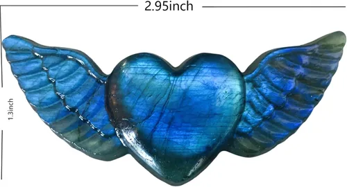 Vista 4 de Corazón de labradorita, corazón de cristal, piedras de labradorita, corazón de cristal curativo con alas