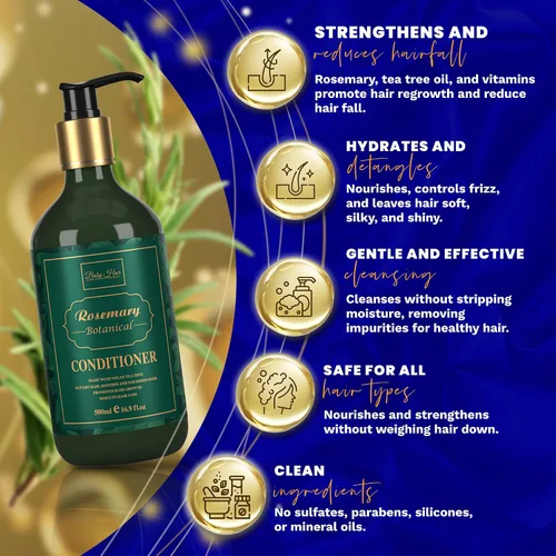 Vista 3 de BABY HAIR - Acondicionador de romero, acondicionador de romero sin sulfato para el crecimiento del cabello, acondicionador de aceite de romero