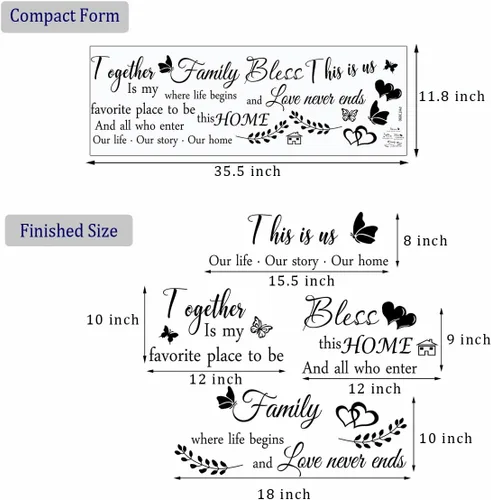 Vista 7 de 4 carteles decorativos de pared con texto en inglés «This is us together» («This is us together» bendice this home), calcomanías de vinilo