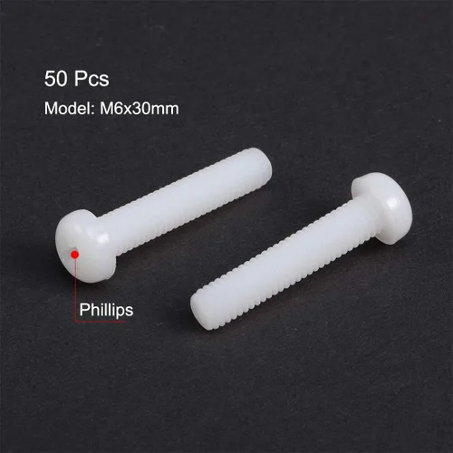 Vista 2 de uxcell M6x30mm Roscado Nylon Phillips Cruz Pan Cabeza Tornillos Tornillos de Máquina Blanco 50