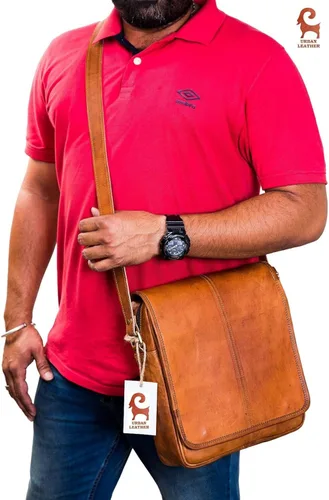 Vista 7 de URBAN LEATHER Bolso de mensajero vertical de 12 pulgadas Bolso de mano marrón para hombres mujeres niños y niñas bolsas de pasaporte de viaje