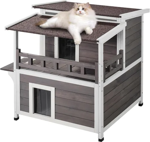 Vista 11 de VEVOR - Casa de gatos al aire libre resistente a la intemperie, refugio para gatos ferales para múltiples gatos, casa de gatos y conejos al aire