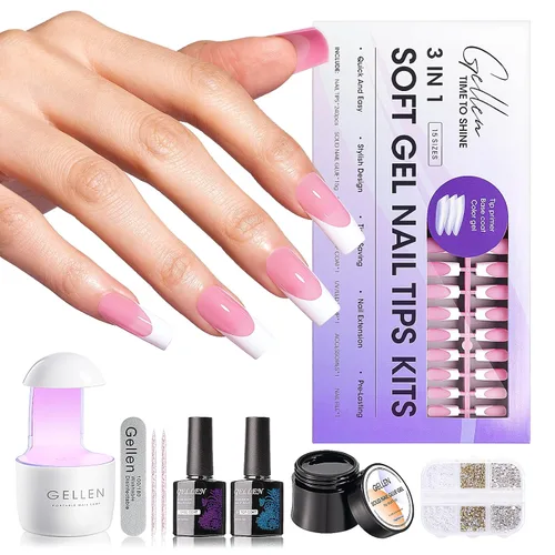 Vista 12 de Gellen Uñas postizas a presión con punta francesa de almendra, color rosa