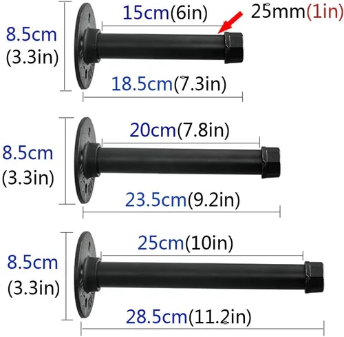 Vista 7 de Y&J - Soportes de estante de tubo rústicos, flotantes resistentes, soportes industriales de estante negro, para bricolaje, decorativos, soportes
