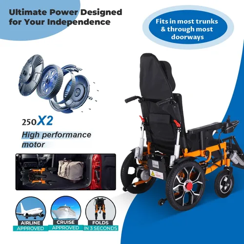 Vista 6 de Sillas de ruedas eléctricas ligeras para adultos, silla de ruedas eléctrica plegable reclinable, silla de ruedas eléctrica todo terreno con respaldo