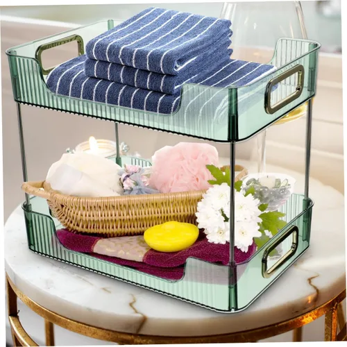 Vista 7 de Organizador de cajones de especias, estante de almacenamiento de doble capa, organizador de mostrador de baño, encimera de acero inoxidable